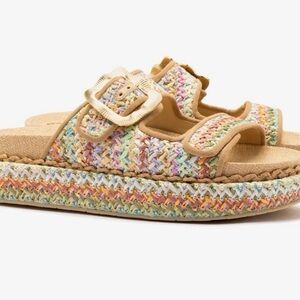 Larroude Maui Rainbow Raffia Slides